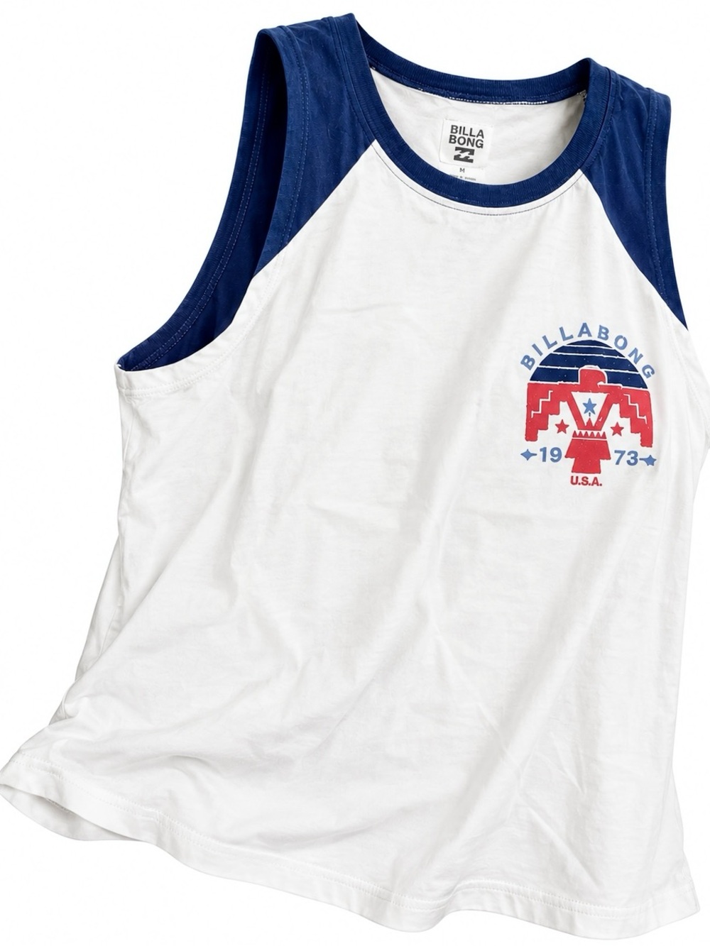 Billabong White & Navy Graphic Swim Tank with Red Logo